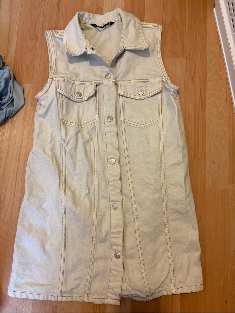 Zara Cream Sleeveless Denim Midi Dress